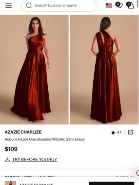 Azazie One-Shoulder Satin Gown in Auburn